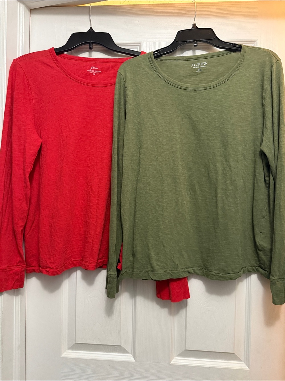 J. Crew Women's Long-Sleeve Vintage Cotton  Tees -Olive Green & Burnt Orange XL
